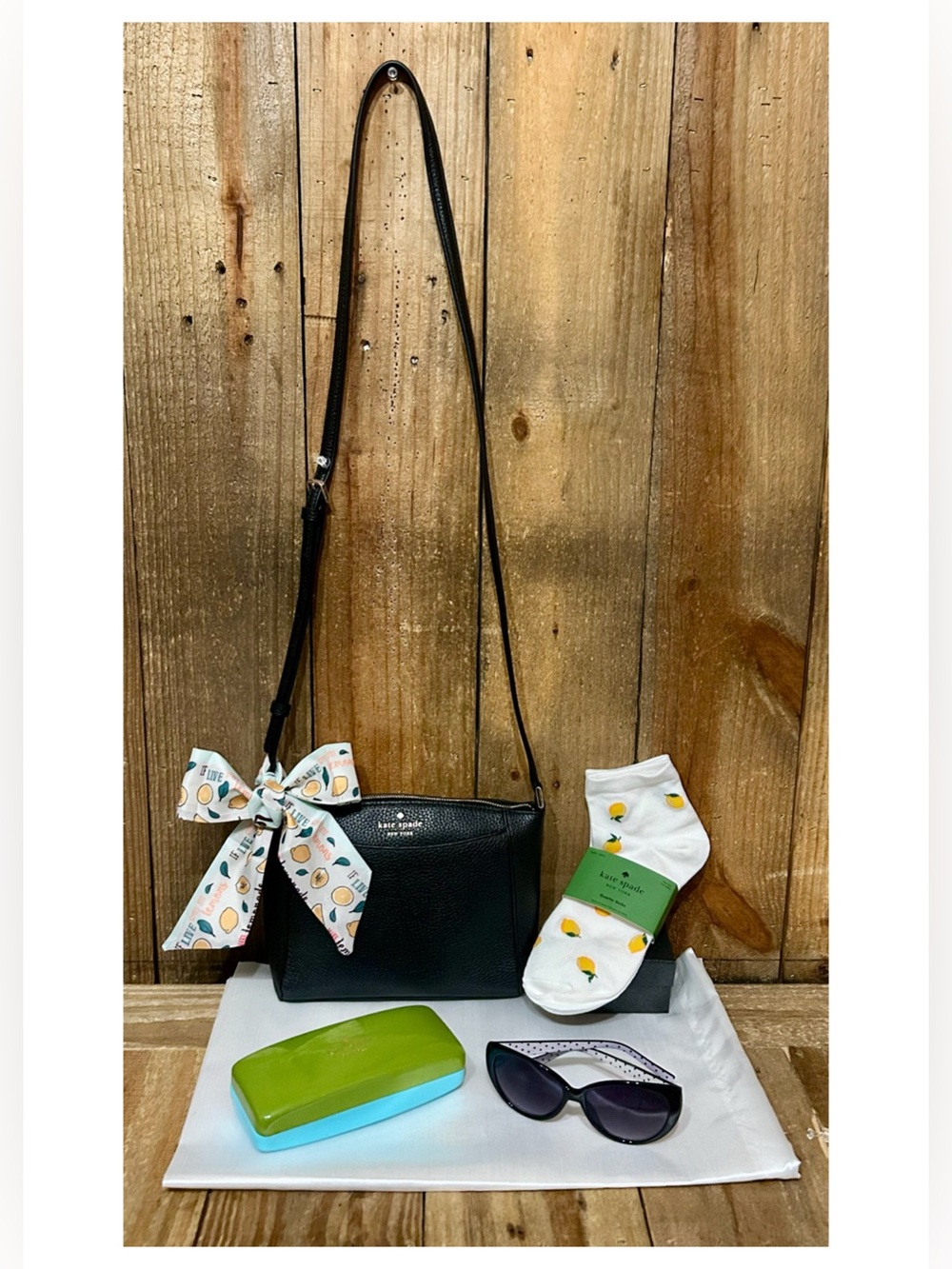 Kate Spade. 6 Piece: Monica Crossbody, Glasses, Case, Socks, Scarf & Dust Bag. - Picture 3 of 16